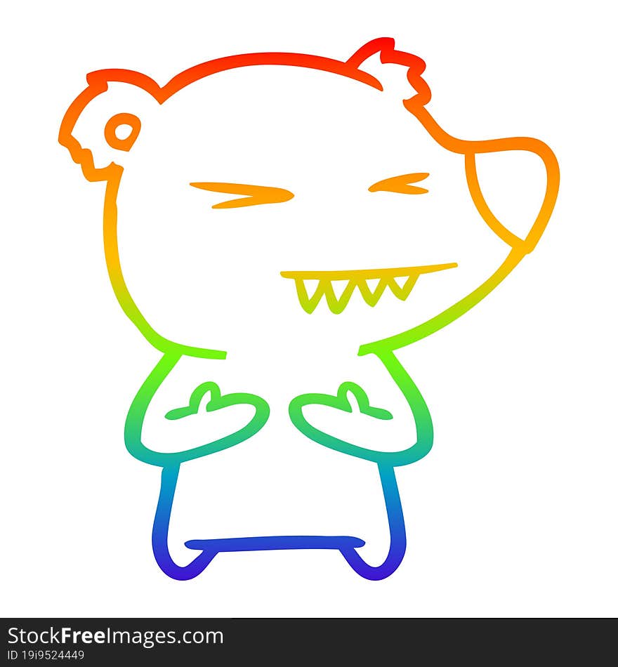 rainbow gradient line drawing of a angry bear cartoon