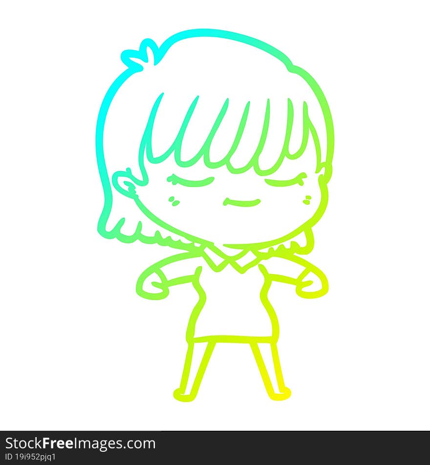 cold gradient line drawing cartoon woman