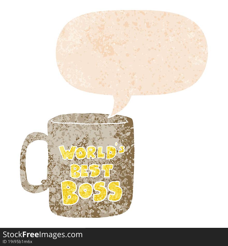 worlds best boss mug and speech bubble in retro textured style