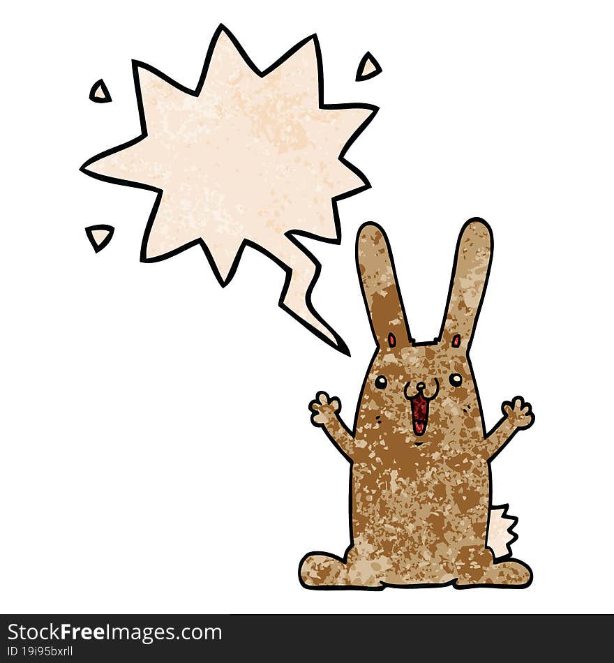 Cartoon Rabbit And Speech Bubble In Retro Texture Style