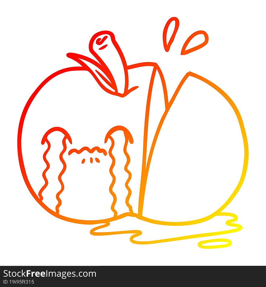 Warm Gradient Line Drawing Cartoon Sad Sliced Apple