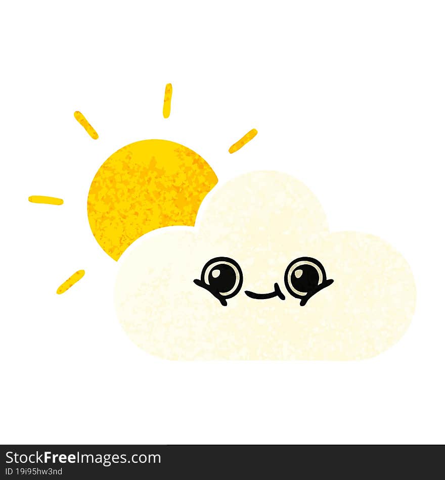 retro illustration style cartoon sun and cloud