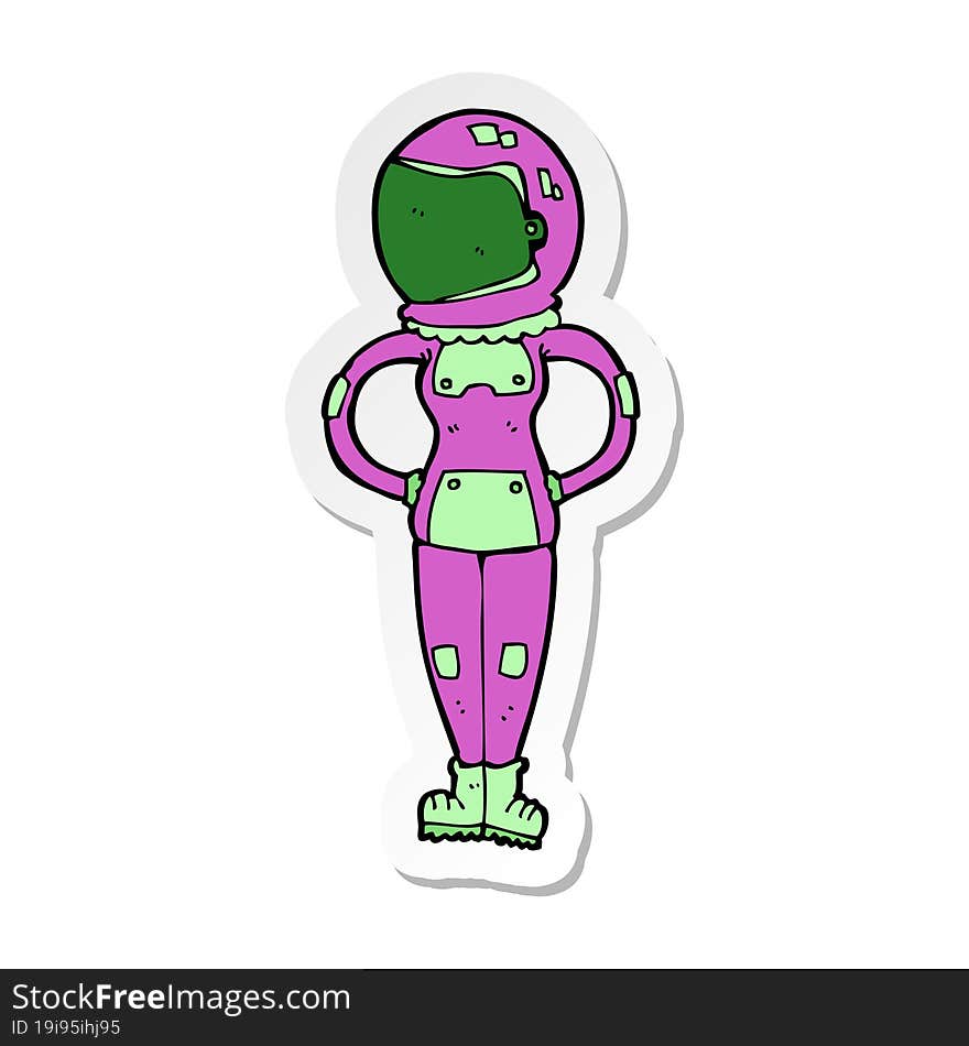 sticker of a cartoon female astronaut