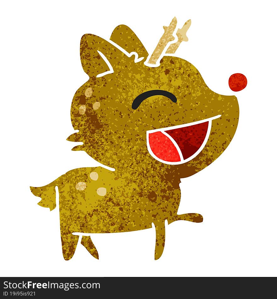 Retro Cartoon Of Cute Red Nosed Reindeer