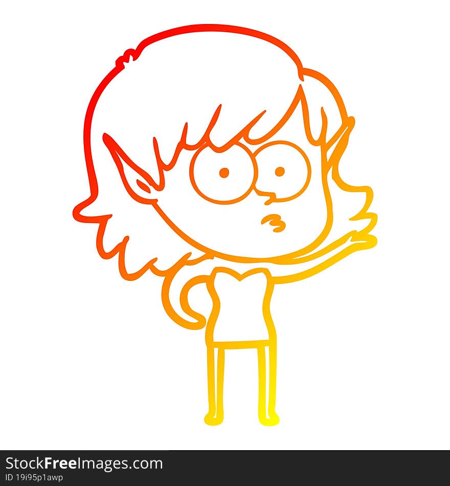 Warm Gradient Line Drawing Cartoon Shocked Elf Girl