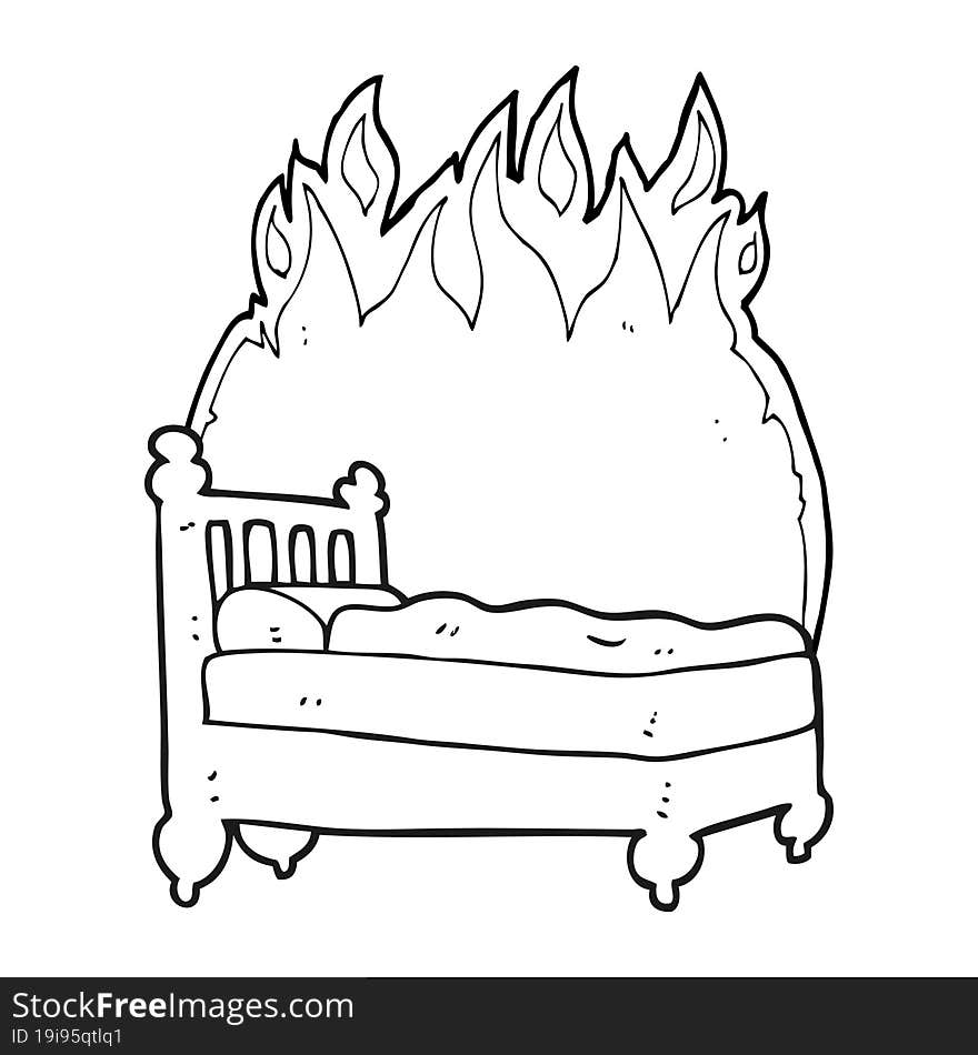 freehand drawn black and white cartoon beds are burning