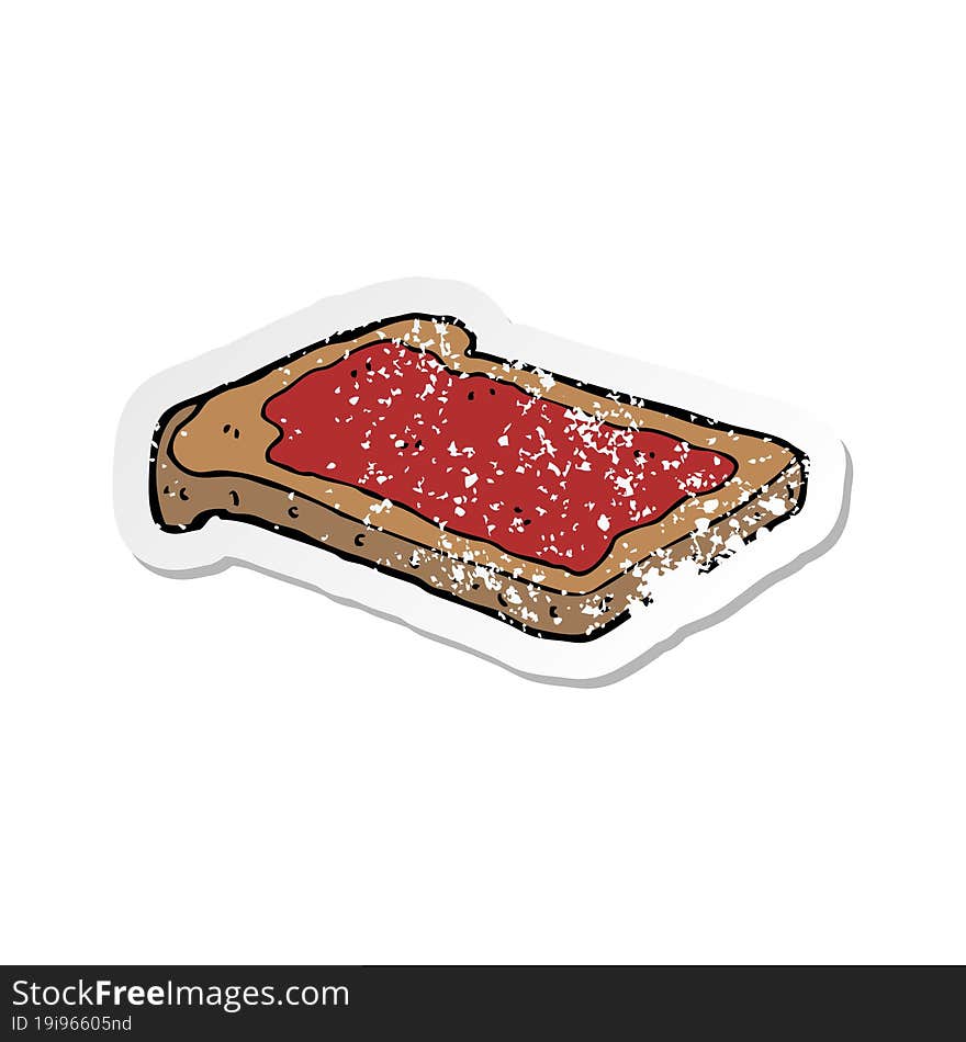 Retro Distressed Sticker Of A Cartoon Jam On Toast