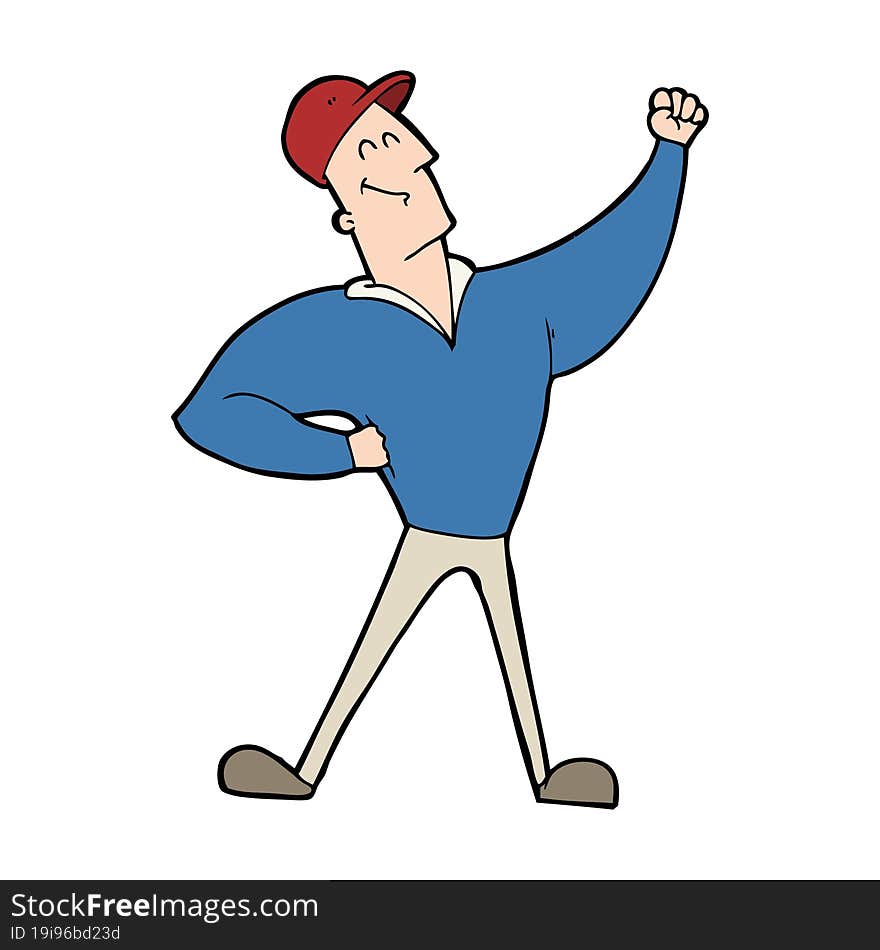 cartoon man striking heroic pose