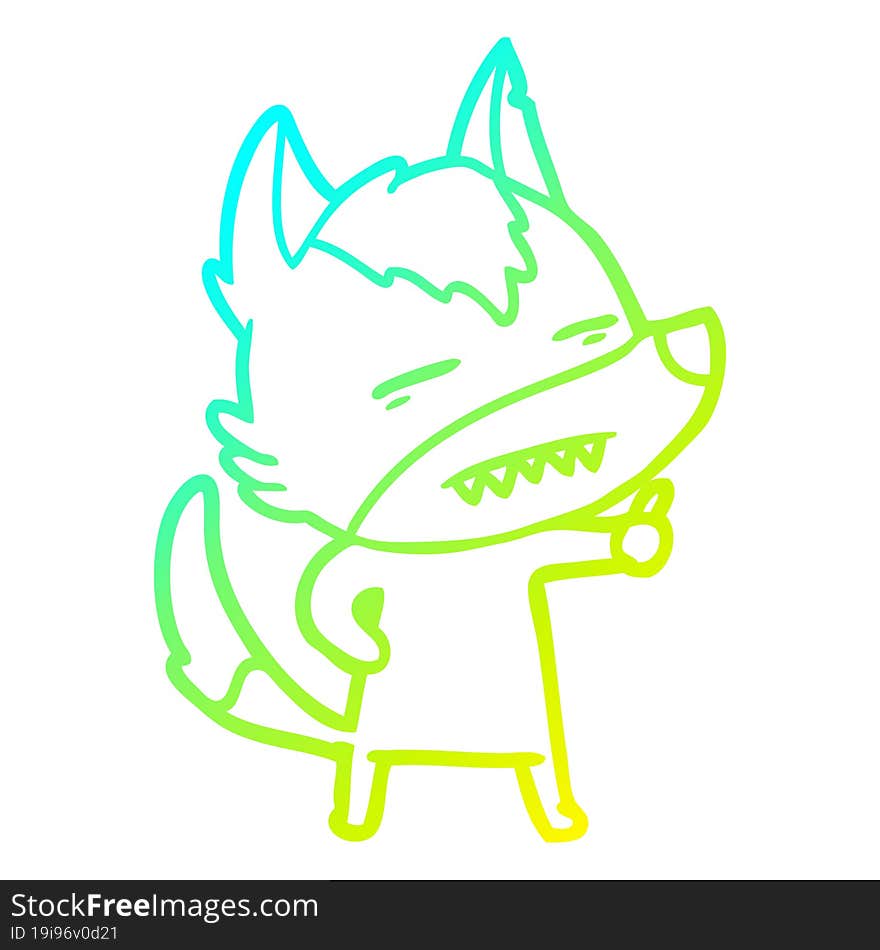 cold gradient line drawing cartoon wolf showing teeth