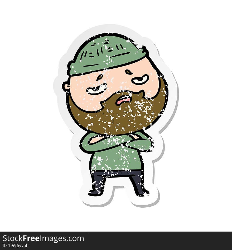 distressed sticker of a cartoon worried man with beard