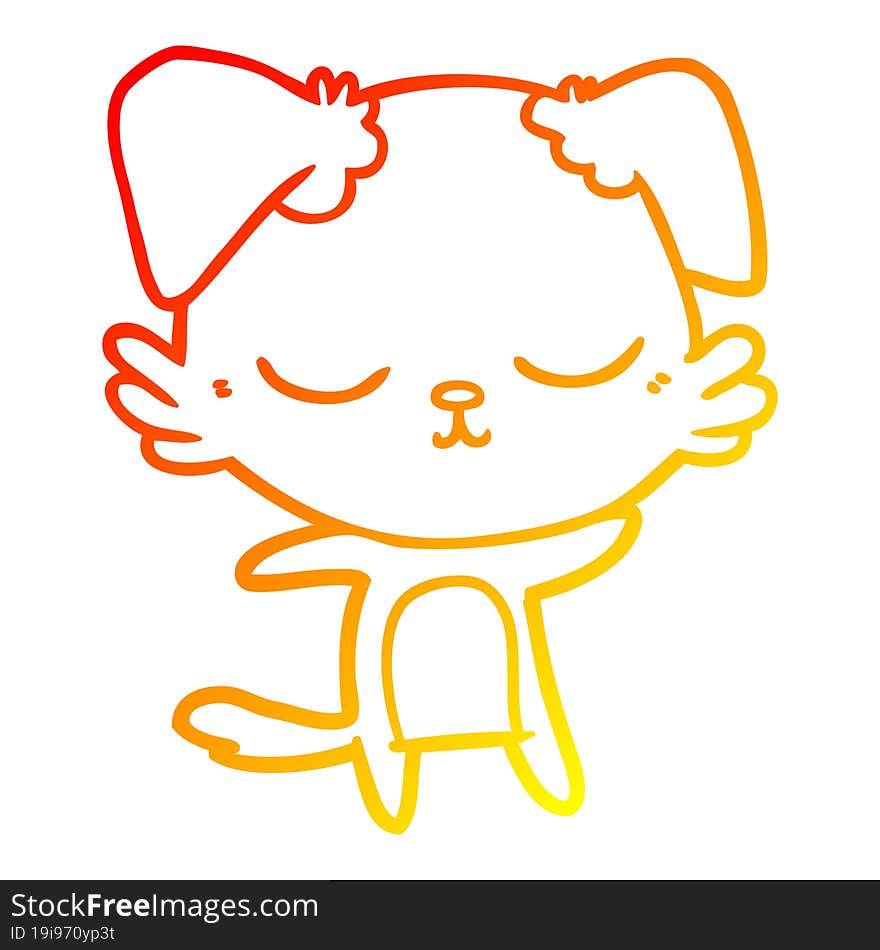 warm gradient line drawing of a cute cartoon dog