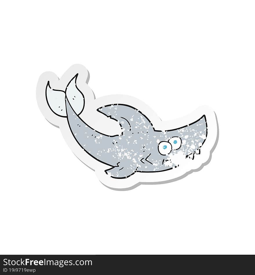 Retro Distressed Sticker Of A Cartoon Shark