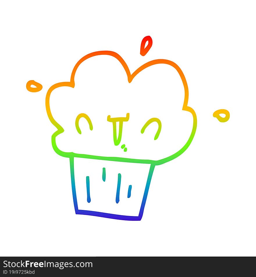 rainbow gradient line drawing of a cartoon cupcake