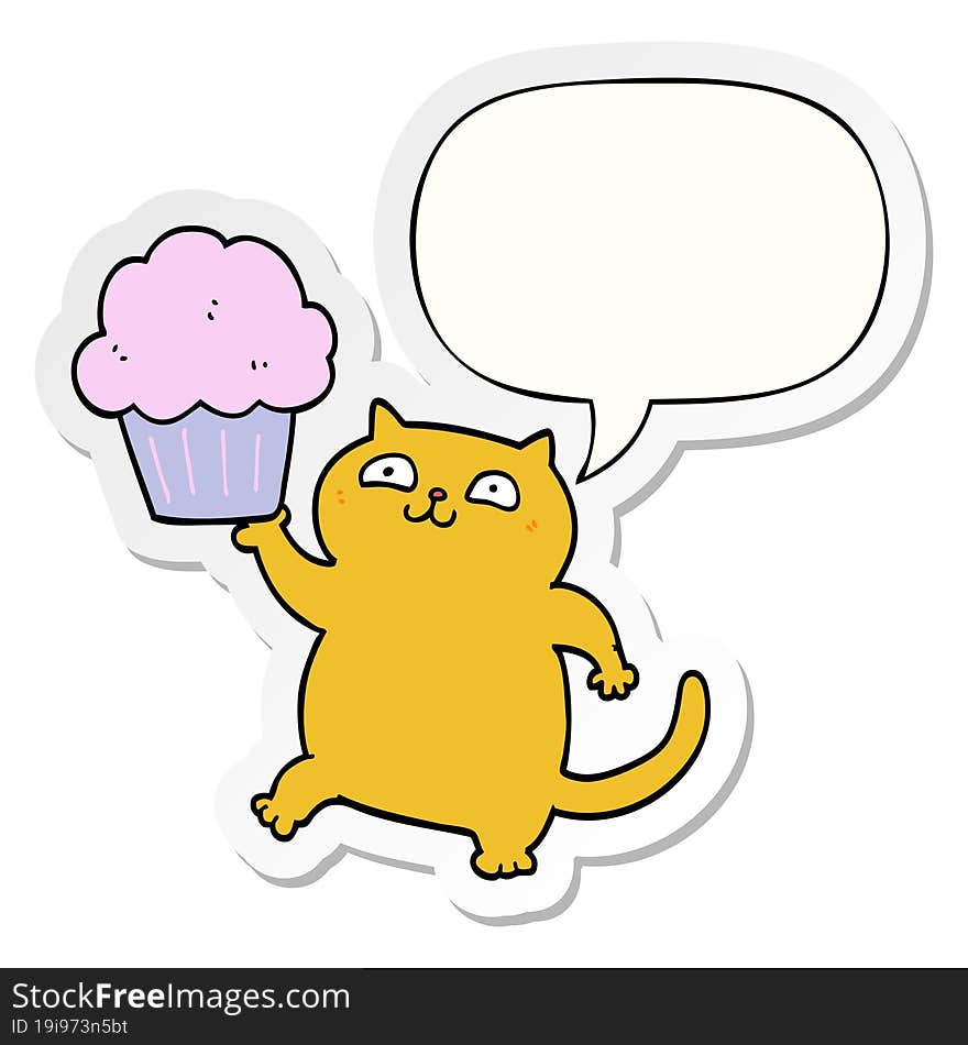 cartoon cat and cupcake and speech bubble sticker