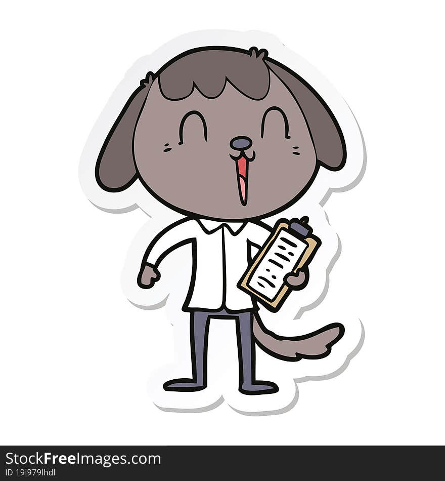 sticker of a cute cartoon dog wearing office shirt