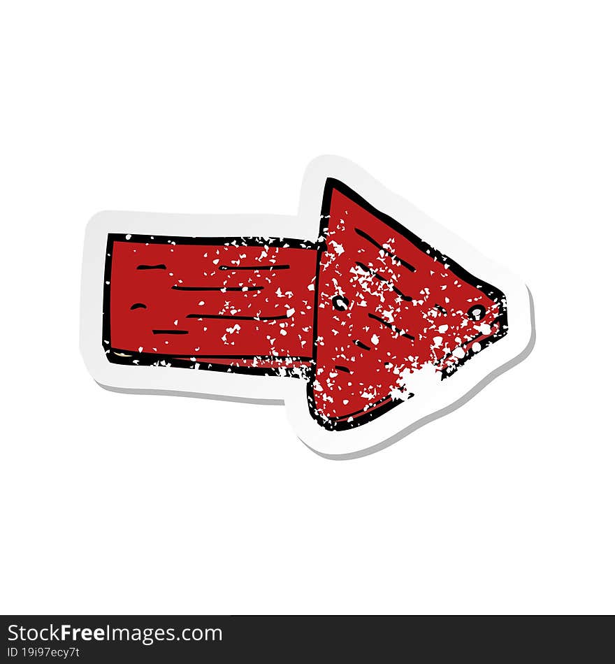 Retro Distressed Sticker Of A Cartoon Pointing Arrow Symbol