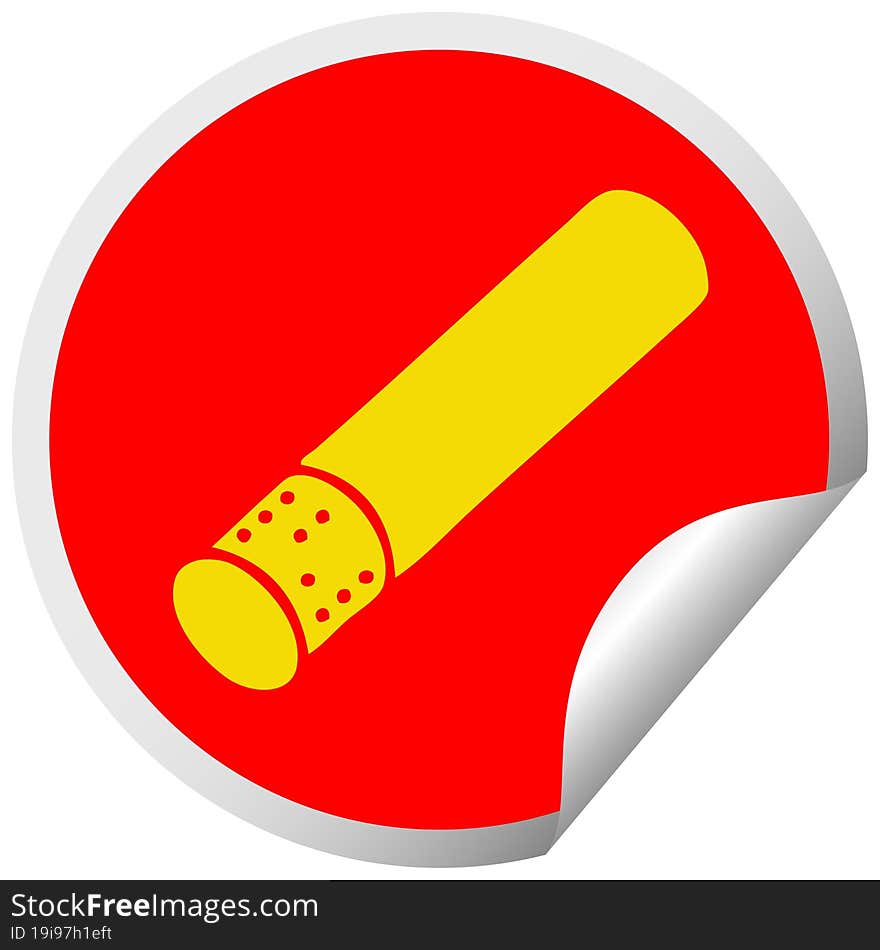 circular peeling sticker cartoon of a cigarette stick