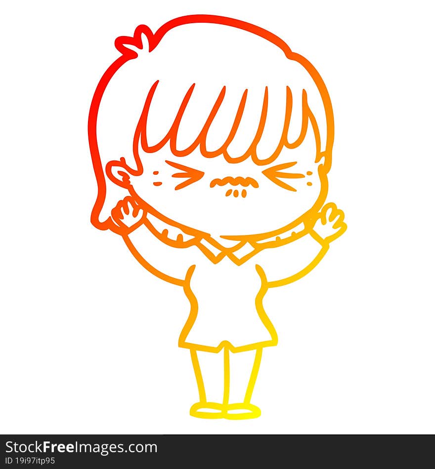 warm gradient line drawing annoyed cartoon girl