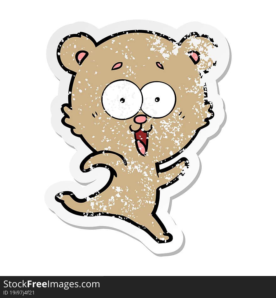 distressed sticker of a laughing teddy  bear cartoon