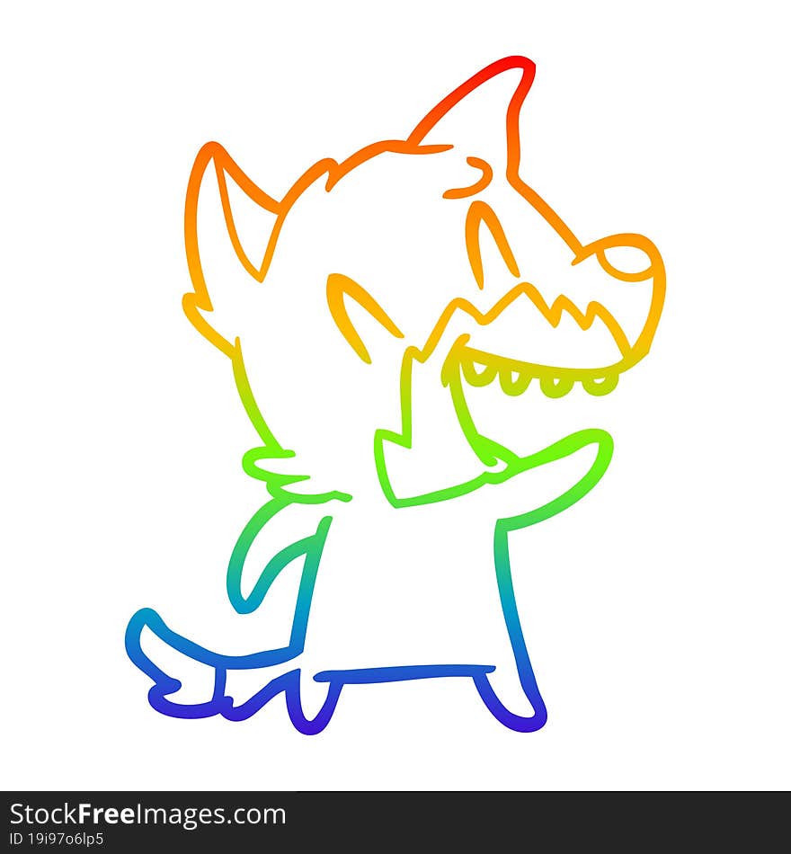 rainbow gradient line drawing of a laughing fox cartoon