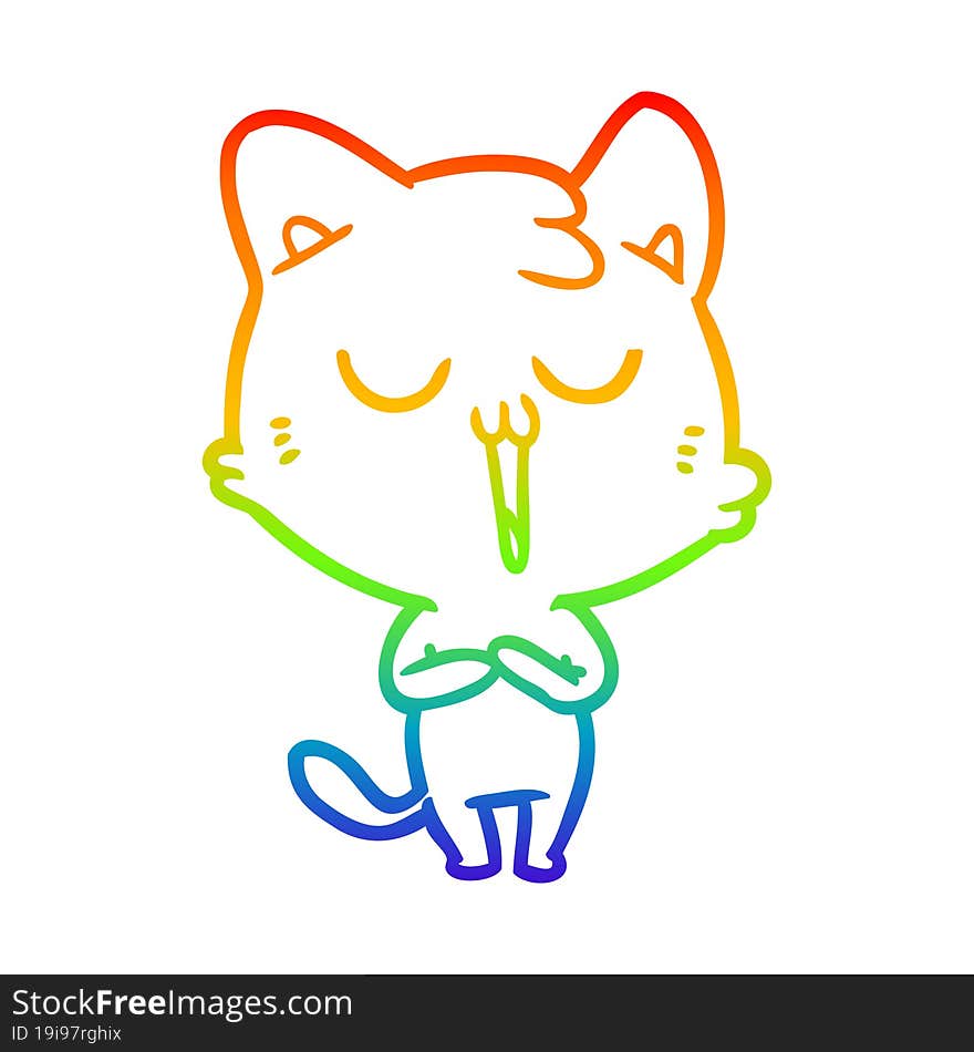 Rainbow Gradient Line Drawing Cartoon Cat Singing