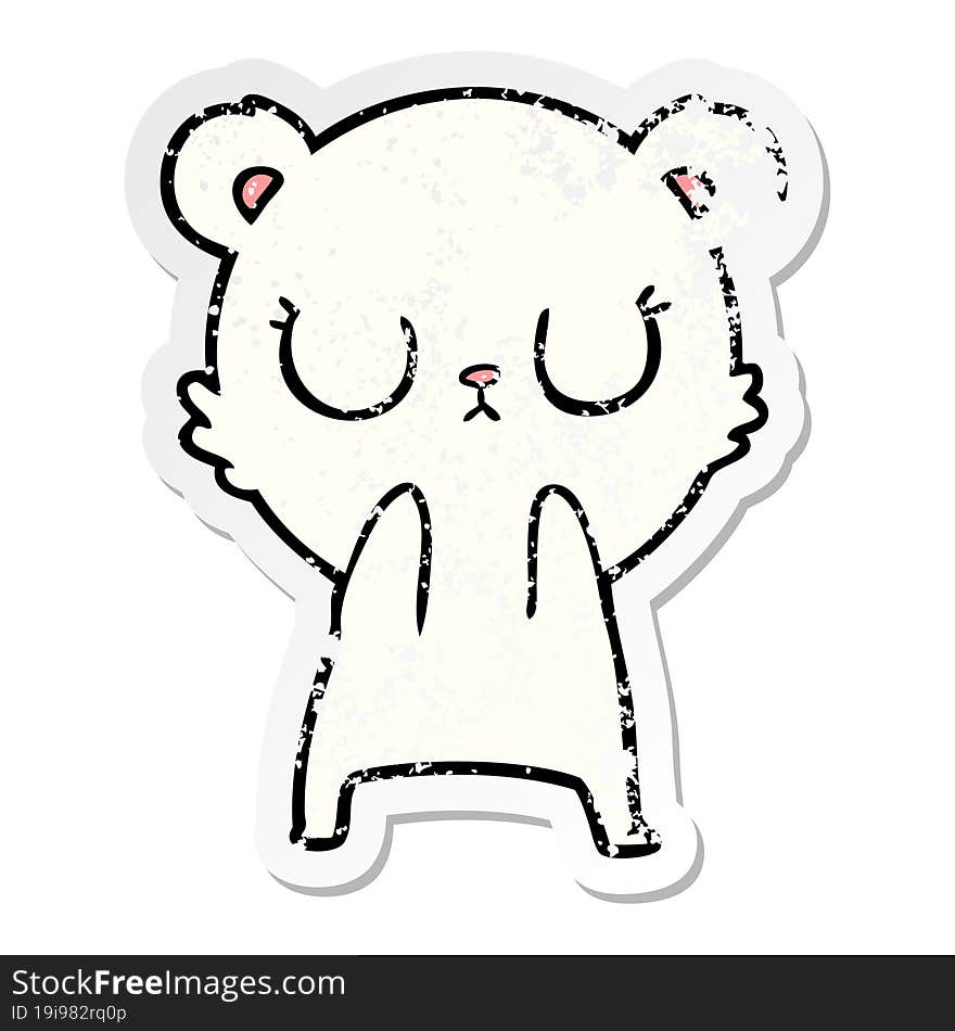 distressed sticker of a peaceful cartoon polar bear