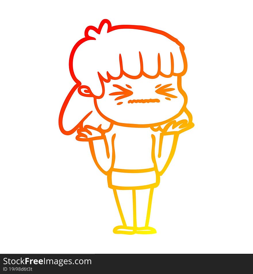 warm gradient line drawing of a cartoon angry girl