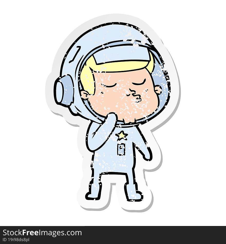 distressed sticker of a cartoon confident astronaut