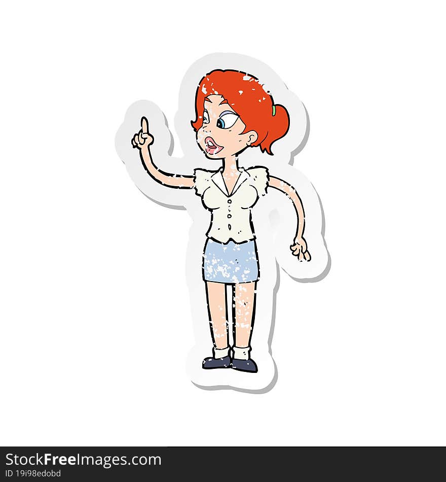 Retro Distressed Sticker Of A Cartoon Woman With Great Idea