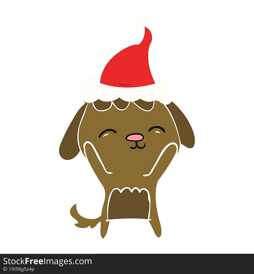 happy flat color illustration of a dog wearing santa hat