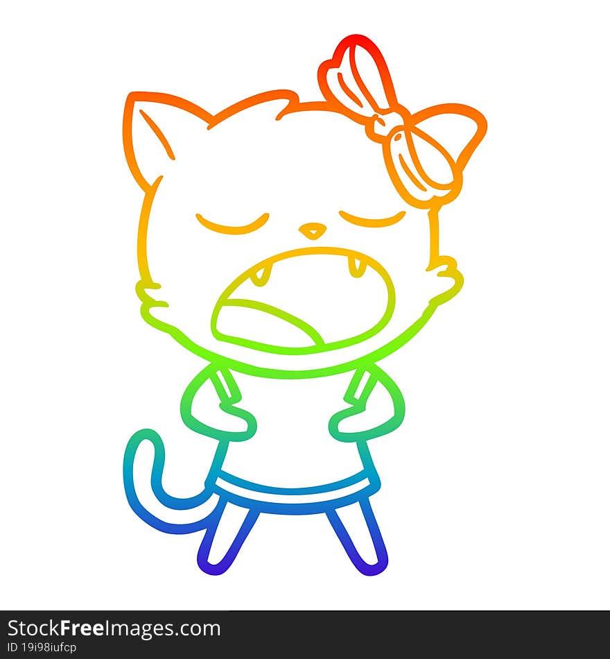 rainbow gradient line drawing cartoon yawning cat