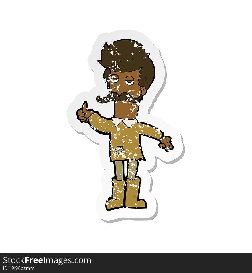 Retro Distressed Sticker Of A Cartoon Old Man In Poor Clothes