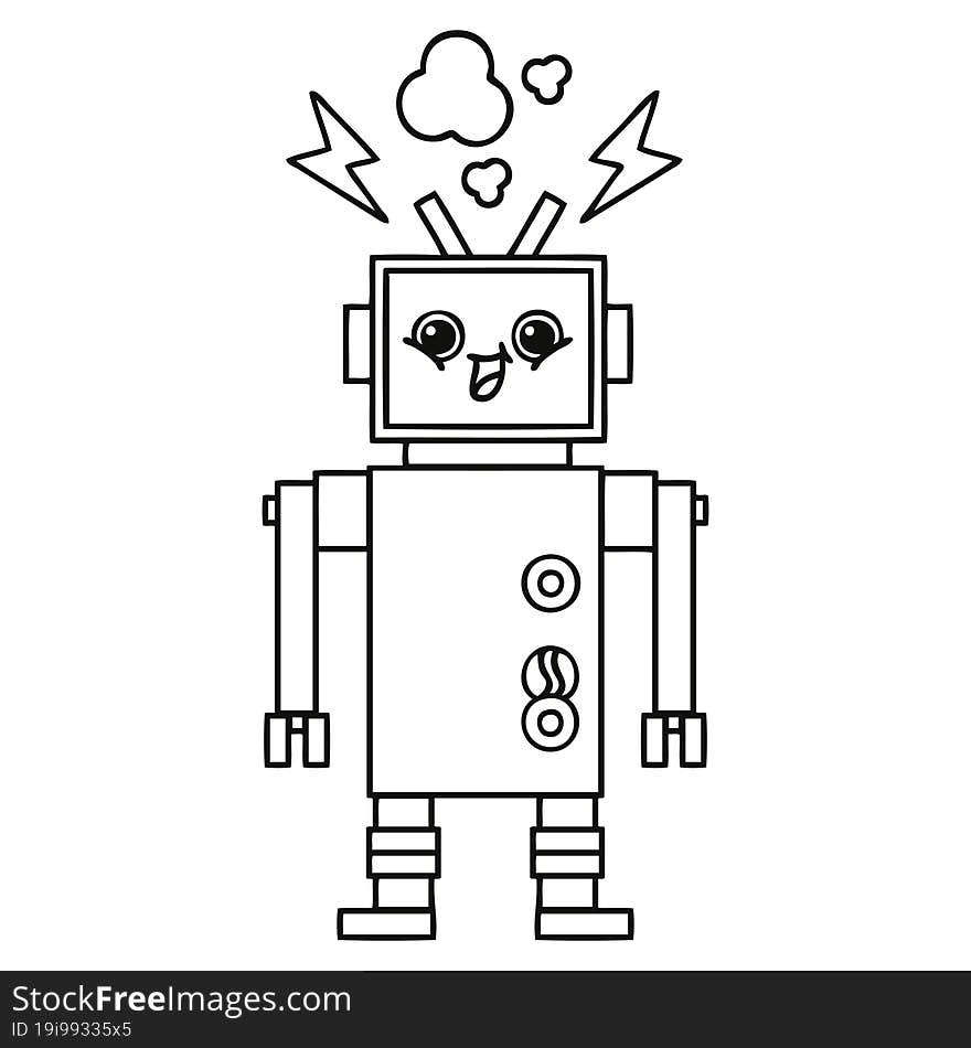 Line Drawing Cartoon Robot