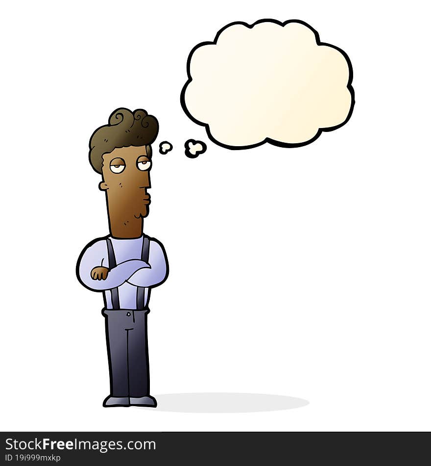 cartoon unimpressed man with thought bubble