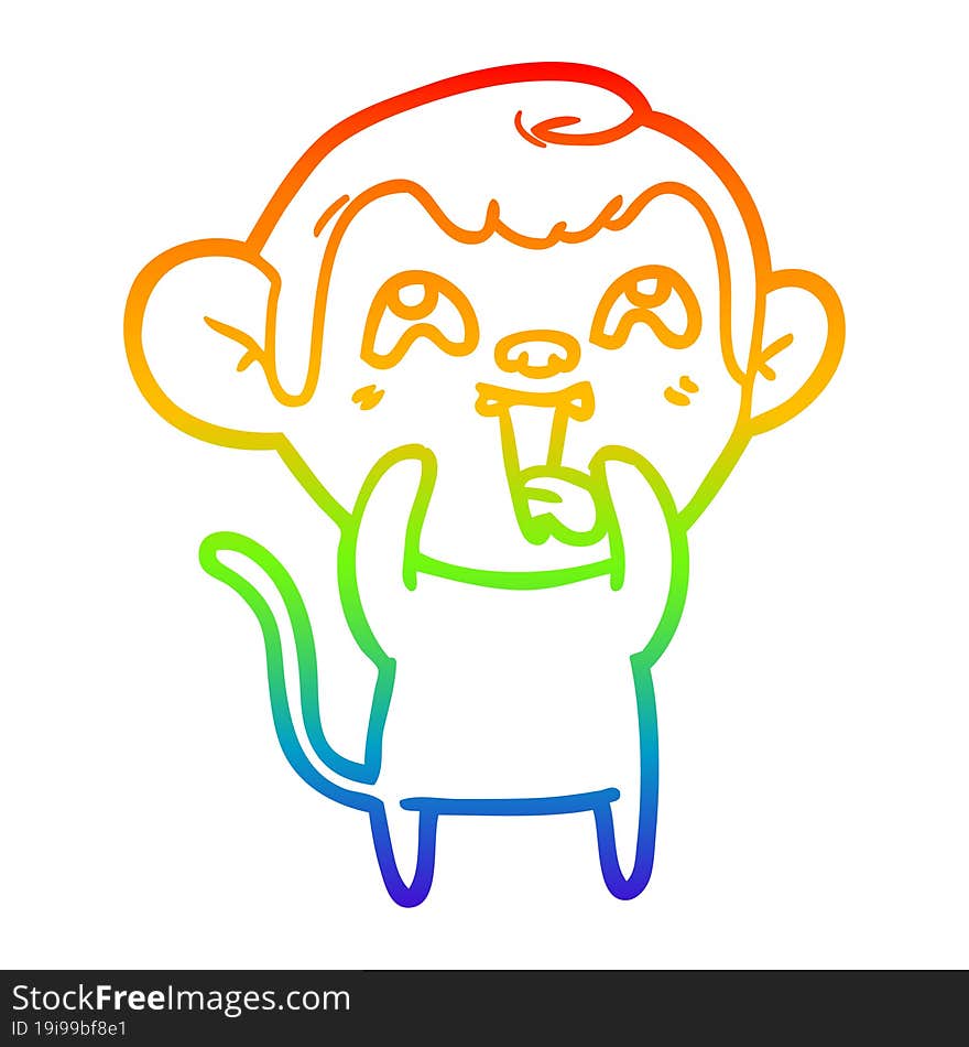 rainbow gradient line drawing crazy cartoon monkey