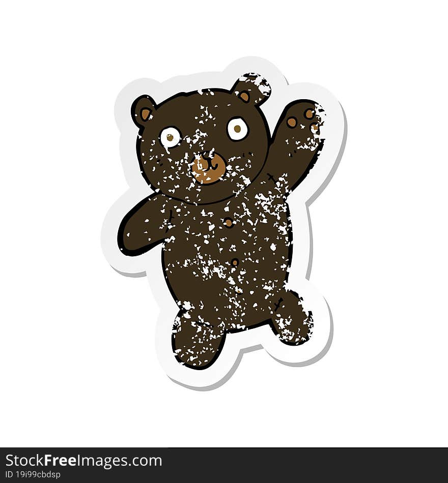 retro distressed sticker of a cartoon cute black teddy bear