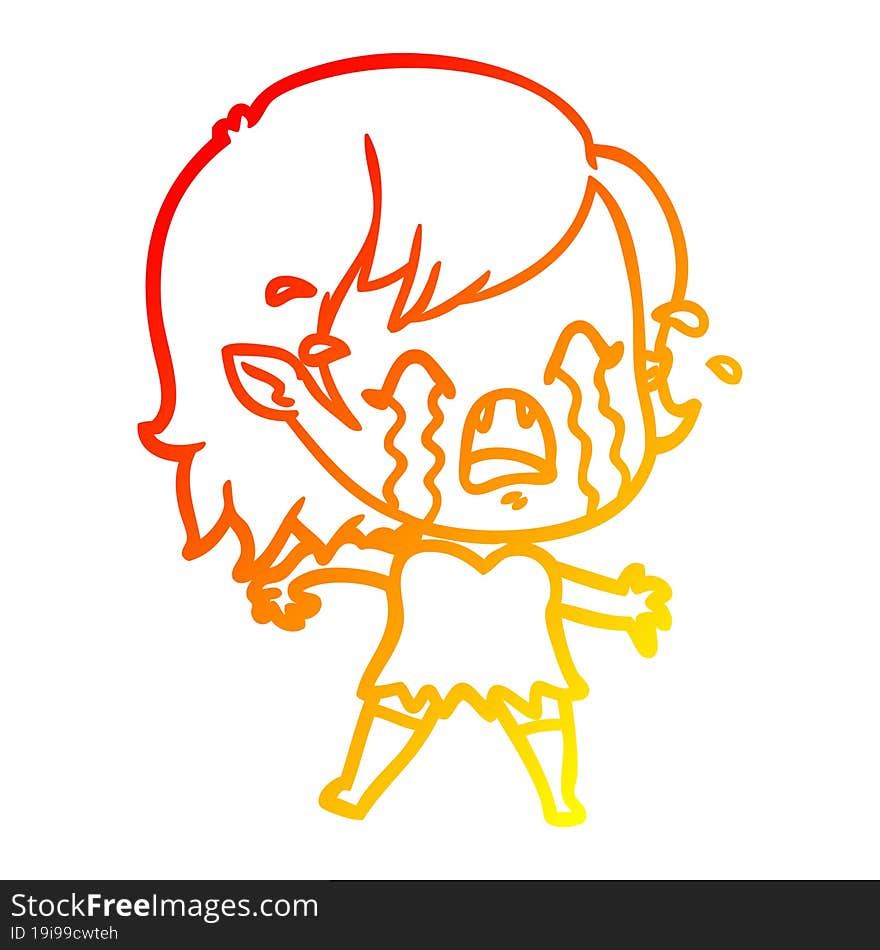 warm gradient line drawing cartoon crying vampire girl