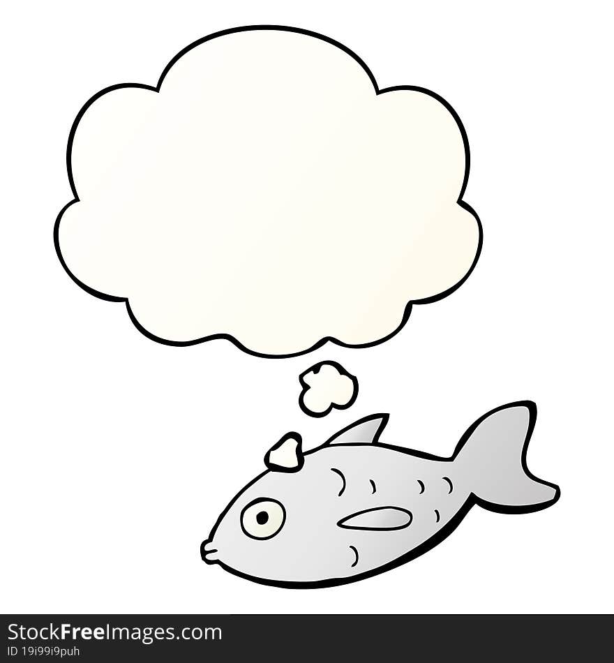 cartoon fish and thought bubble in smooth gradient style