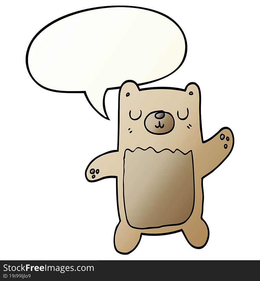 cartoon bear and speech bubble in smooth gradient style