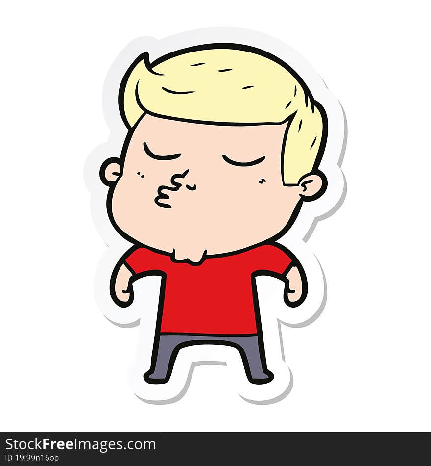 sticker of a cartoon model guy pouting