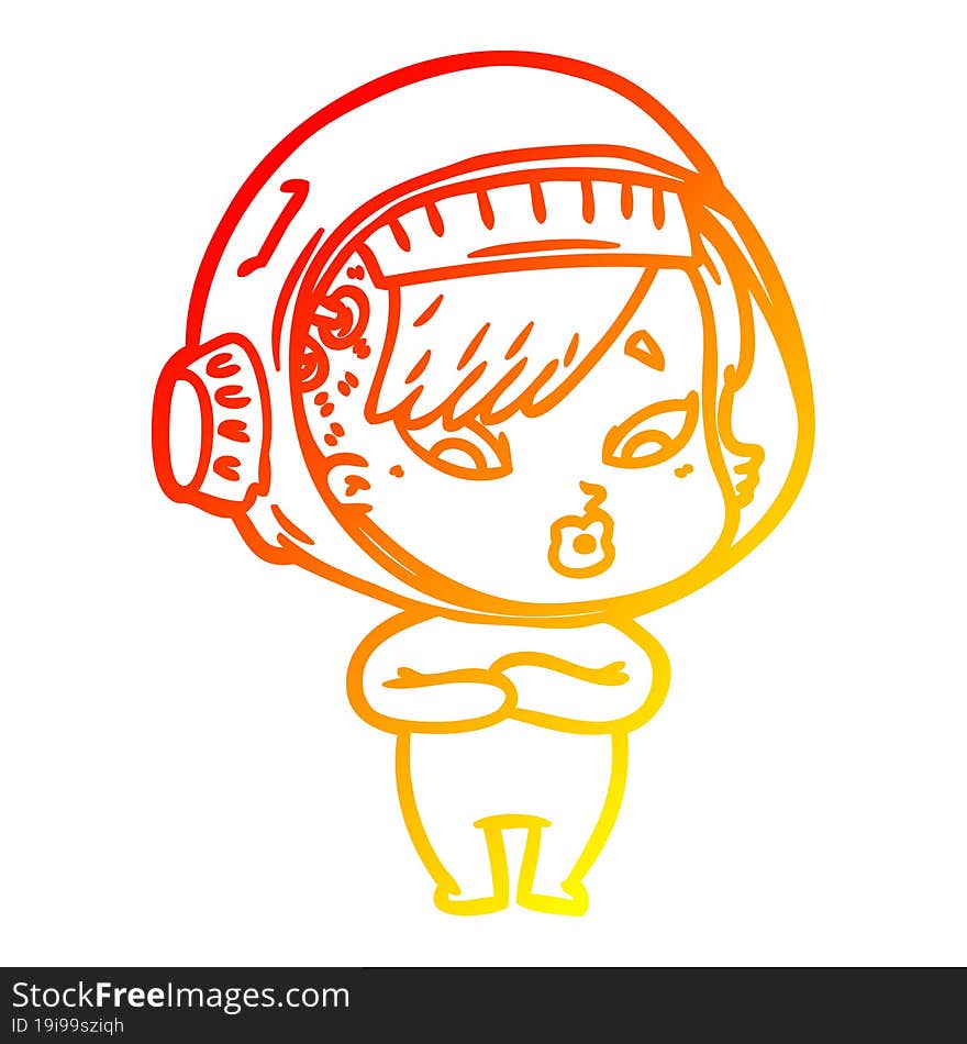 warm gradient line drawing of a cartoon astronaut woman