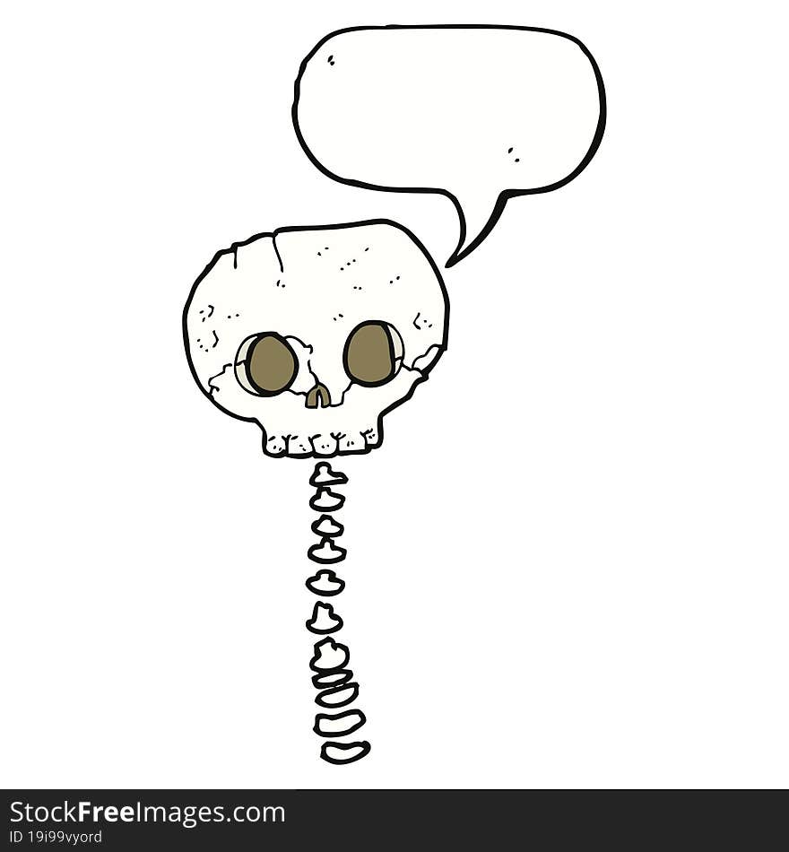 cartoon spooky skull and spine with speech bubble