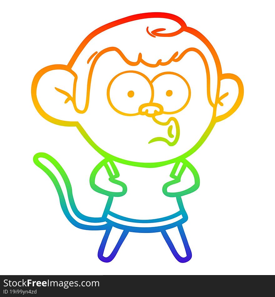 Rainbow Gradient Line Drawing Cartoon Surprised Monkey