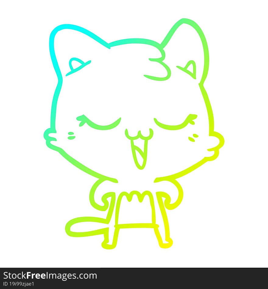 cold gradient line drawing of a happy cartoon cat