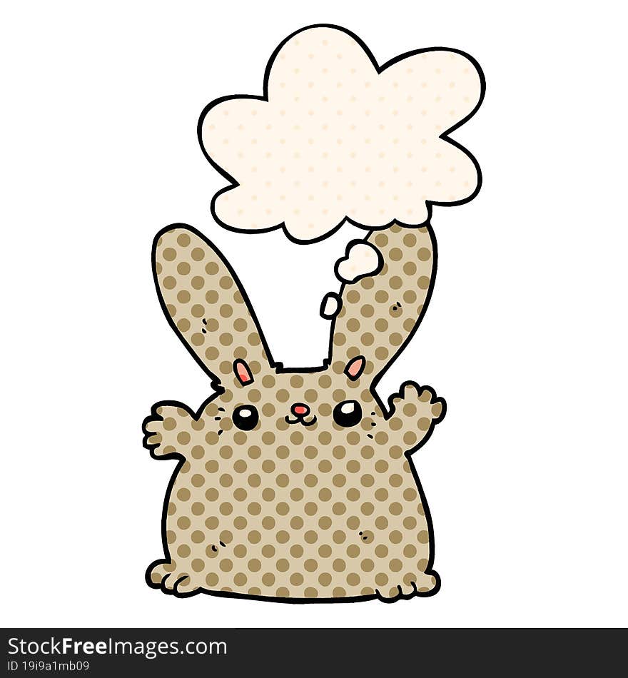 cartoon rabbit with thought bubble in comic book style