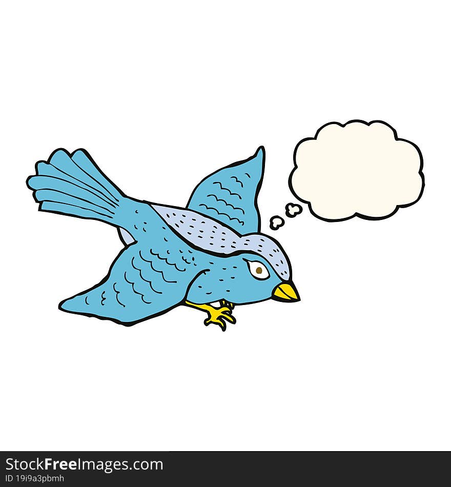 cartoon flying bird with thought bubble