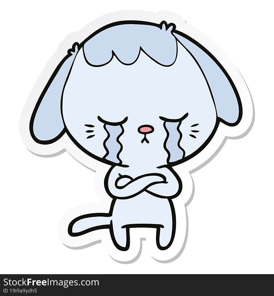 sticker of a cute puppy crying cartoon