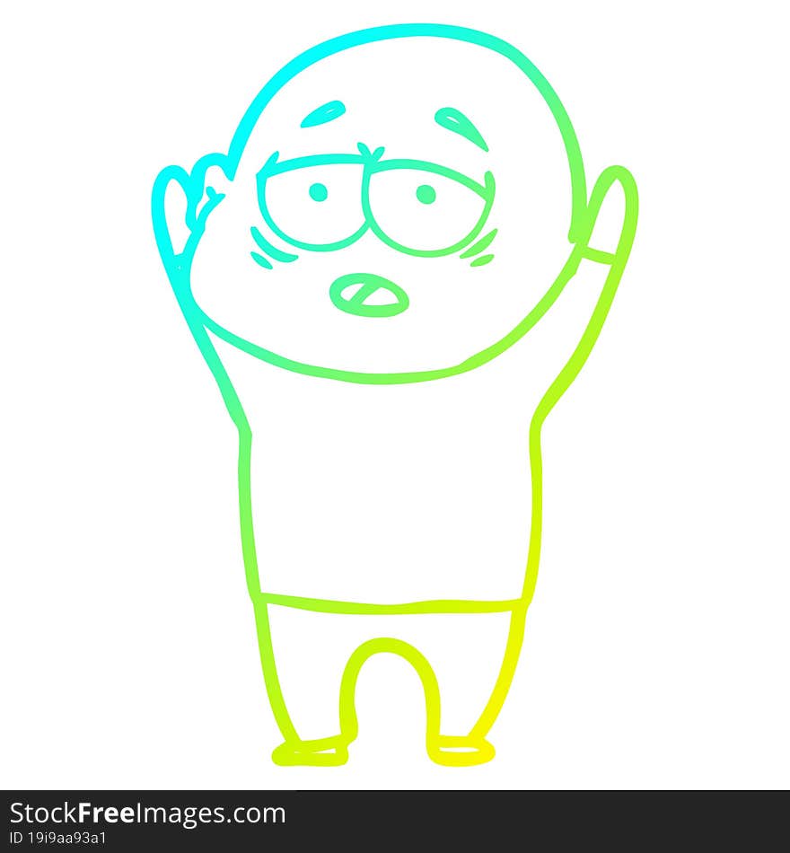 cold gradient line drawing cartoon tired bald man