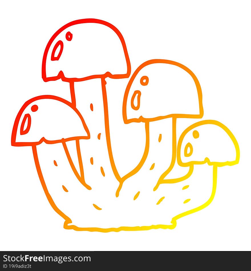 warm gradient line drawing cartoon mushroom