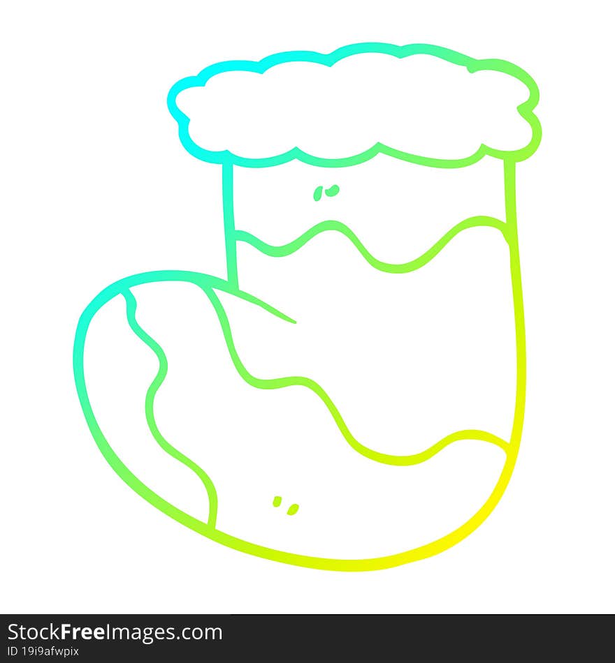 cold gradient line drawing of a cartoon christmas stocking